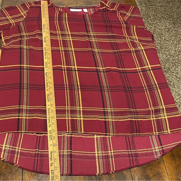 Susan Graver Burgundy Plaid Pleated sleeves chiffon blouse Size 18W - Picture 5 of 9